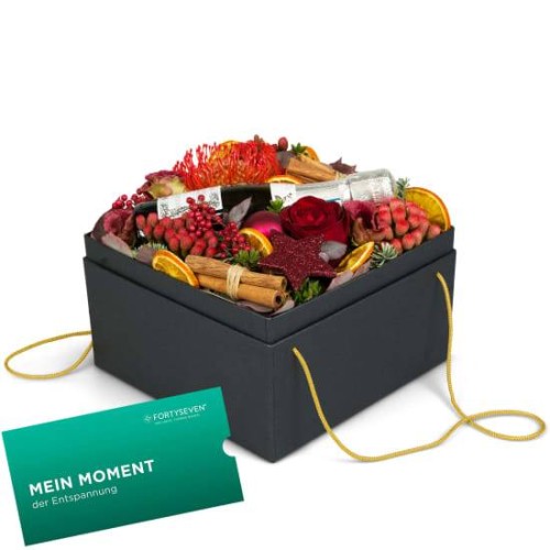 Flowerbox «Montreux» (20 cm) with Prosecco Albino Armani DOC (20 cl) and a CHF 100.- gift voucher from FORTYSEVEN Wellness-Therme