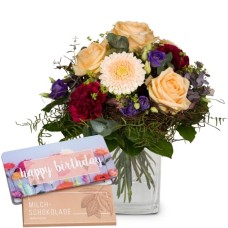 Colorful flower dream with Munz bar of chocolate Happy Birthday (Minimum)