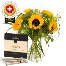 Sunflower bouquet with Swiss flowers and Gottlieber Happen «Special Edition for Giftblooms»