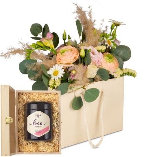 Flower bag «Delicate spring» with Bee-Family Swiss blossom honey