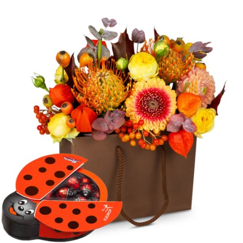 Flower bag Splendid autumn with Munz chocolate ladybird