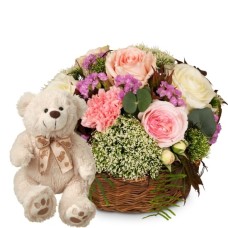 A Basket full of Poetry with Roses with teddy bear (Minimum)