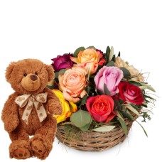 A Basket Full of Roses with teddy bear (Minimum)