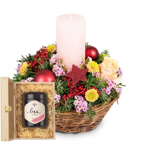 Magic of Advent with Delicate Flowers with Bee-Family Swiss blossom honey (Minimum)