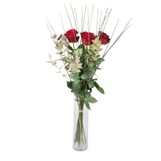 3 Red Roses with greenery