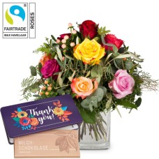 Bellissima with Fairtrade Max Havelaar-Roses and Munz bar of chocolate Â«Thank youÂ» (Premium)