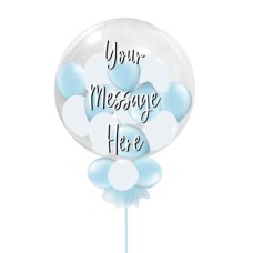 Personalised White & Baby Blue Large Deco Bubble Balloon
