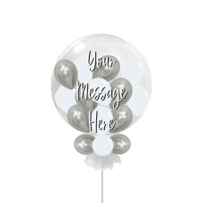 Personalised Silver White Clear Large Deco Bubble Balloon