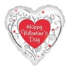 Happy Valentines Day - Silver Swirls & Hearts
