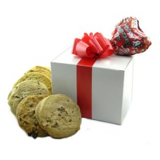 White Gift Box with Valentines Balloon Gift - 6 Gourmet Cookies