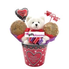Valentine's Heart Container with - Cookies and Plush Bear (12 Cookies)
