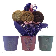 Metal Imprinted Floral Pot Cookie Bouquet (1 Dozen)