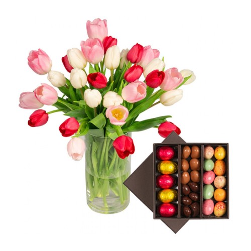 Easter flowers and chocolates