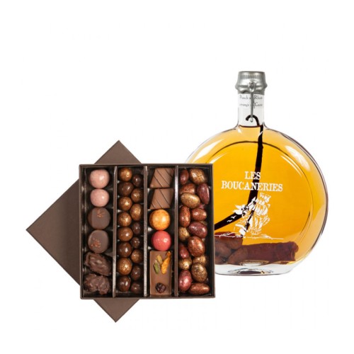 Holiday Chocolates and Rum Punch arranged with cocoa