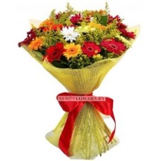 Hand- tied Bouquet of Multi-Colored Gerberas "Floral Wonderland"