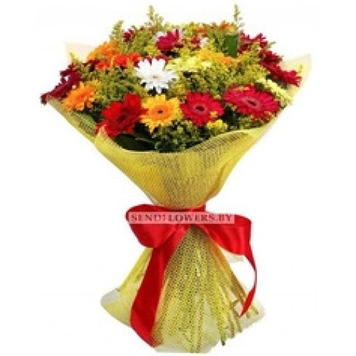 Hand- tied Bouquet of Multi-Colored Gerberas 