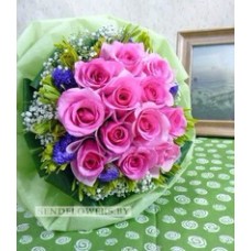 Hot-Pink Roses Hand Tied Bouquet