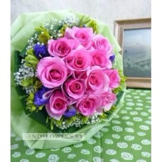 Hot-Pink Roses Hand Tied Bouquet