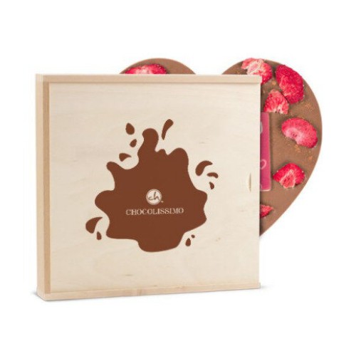Chocolate heart with strawberries and chili - I lo