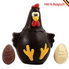 2 Colored dark chocolate Easter chicken and Easter eggs