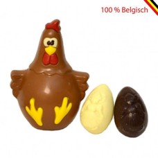 2 Colored milk chocolate Easter chicken and Easter eggs