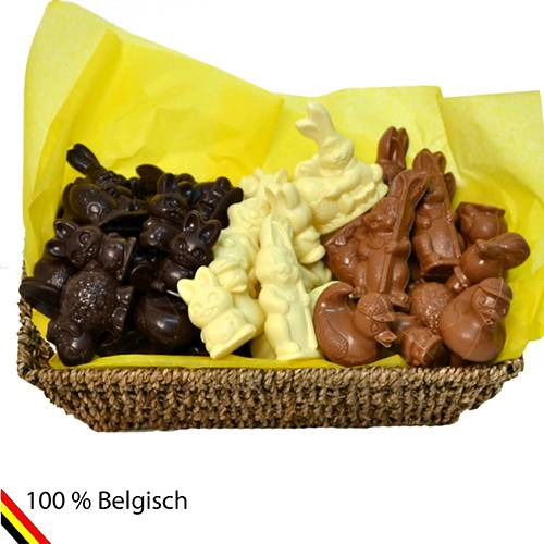 Easter basket with 1 kg Easter figurines Callebaut