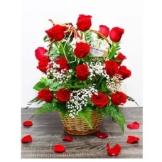 Basket of 25 red roses for Valentine's Day