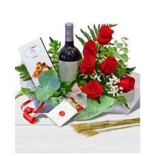 Wine with red roses Valentine's Day