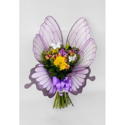 Butterfly style bouquet with tropical roses