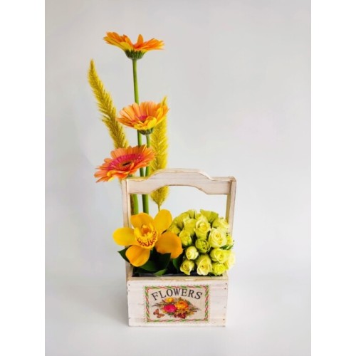 Beautiful orchid with mini roses and gerberas