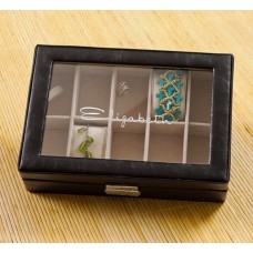 Personalized Jewelry Box - Glass Lid - Leather
