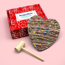 Chocolate Heart Smash with Mallet - Handcrafted Milk Chocolate Heart with Pretzels, Cookies & Candied Gems -Unique Dessert Experience & Perfect Gift