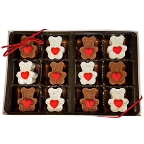 Sweet Heart Mini Chocolate Bears, Gift Box Of 12