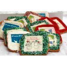 Holiday Greeting 2Inch Sque Cookies, one dozen