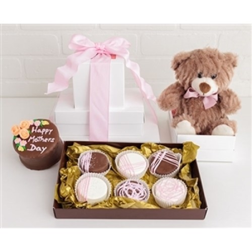 Mother's Day Gift Tower - Mini Cake, Stuffed Bear and Chocolate Covered Oreos