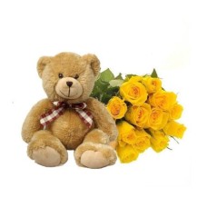 Bouquet of yellow roses and Teddy Bear