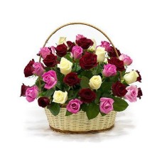 Basket with 51 multicoloured roses