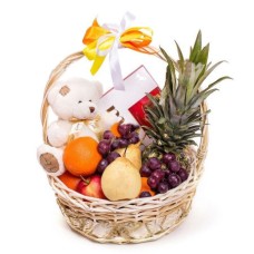 Teddy Bear, chocolates and fruits