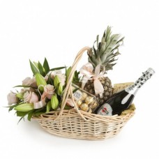 Basket with Flowers, Pineapple and Gifts