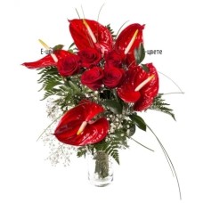 Bouquet of anthuriums and roses