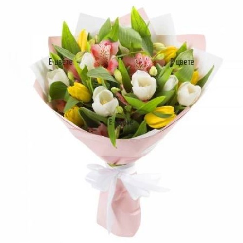 Multicolored tulips in a bouquet