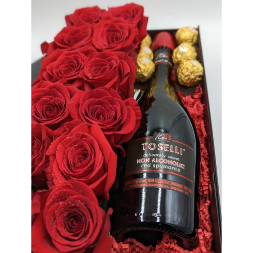 Roses & Wine Gift Box(Non-Alcholic wine)