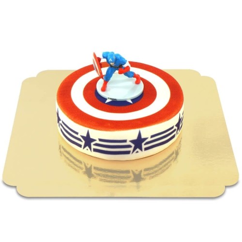 Captain America on Stars-and-Stripe Cake (Medium(20 bits))