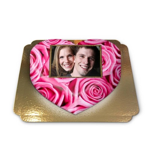 Photo Cake With Pink Roses In Heart Shape (Large)