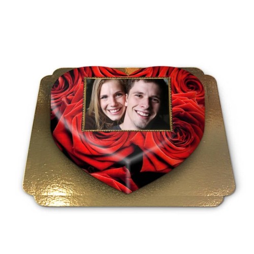 Photo Cake With Roses In Heart Shape (Large)