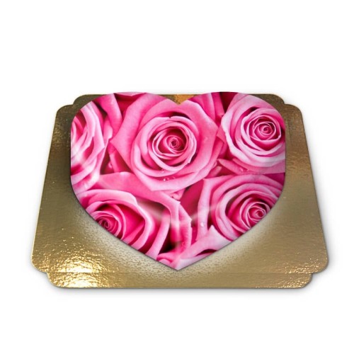 Pink rose cake in heart shape (Medium (25 × 24 cm(15 pieces)))