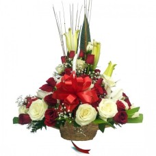 Red and White Roses Basket (Bundle)