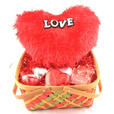 Love Basket Basket With Heart Stuffy, 5 Milk Chocoate Mini Hearts, 1 Milk Chocolate Big Heart And 5