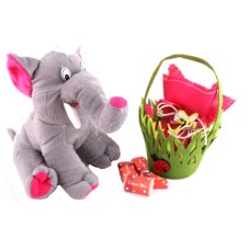 A Cute Elephant with a basket of 20 I Love You chocolates