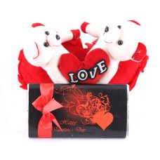 2 Teddies sitting on a Heart carrying a Happy Valentine Day Chocolate Bar